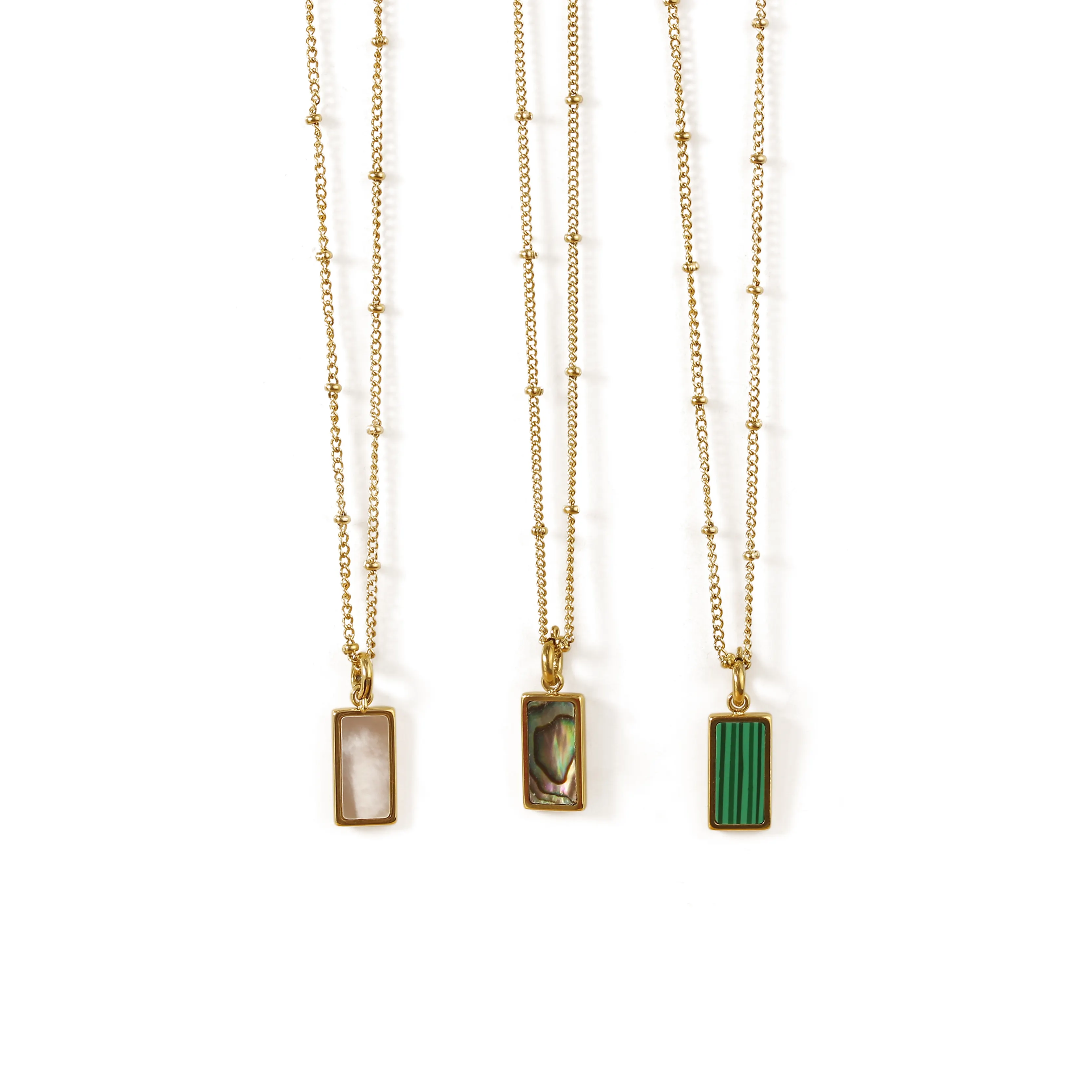 Collier en acier inoxydable à coquille carrée, médaillon en or, collier pendentif Malachite pour femmes