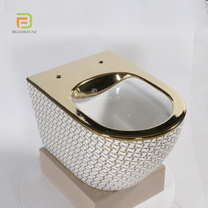 Inodoro colgante de pared con trampa en P de estilo europeo, inodoro suspendido <span class=keywords><strong>flotante</strong></span>, inodoro colgante montado en la pared dorado de lujo para Hotel - Product Image 4