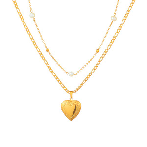 Joyería de moda 18K chapado en oro corazón colgante Figaro cadena collar declaración perla gargantilla 2 uds conjunto collares para mujer - Product Image 1