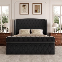 Cadre de lit capitonné à boutons avec tête de lit large et ailée pour solutions de mobilier de chambre d'hôtes et de villa