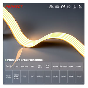 Bande LED COB haute densité PERFECT 1600LEDs/M, DC24V, découpable, 3000K-6500K, UL/CE, ruban flexible, sans points sombres, pour décoration intérieure - Product Image 3
