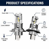 Kit d'ampoules de phare LED H4, lumière blanche 6000K, lumière blanche brillante, double faisceau, haute et basse intensité, longue durée de vie, pour voiture, camion, moto