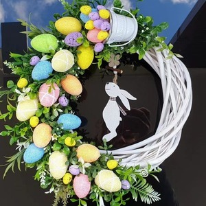 DAMAI Easter Front Door Wreath with Colorful <b>Eggs</b> & Bunny Ornaments Durable Hanging Wreath for Outdoor Holiday Celebration - Product Image 3