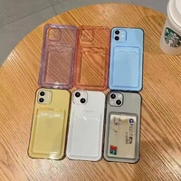 Étui de téléphone portable transparent antichoc en TPU de couleur unie avec porte-cartes pour 11 12 13 14 15 16 Pro Max