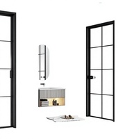 Porte de salle de bain coulissante en verre dégradé à cadre ultra-fin, double vitrage, sur mesure, bleue, pour usage résidentiel