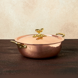 Ensemble de casseroles en cuivre et laiton, design européen écologique, finition martelée, couvercle en acier inoxydable, poignée à double anse, compatible lave-vaisselle - Product Image 1
