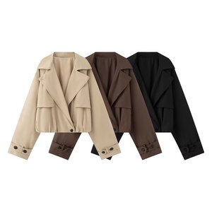TAOP&ZA 2026 Nuova Giacca Corta Estiva Francese Casual Versatile con Risvolto, Maniche Lunghe e Tinta Unita 26070 - Product Image 1