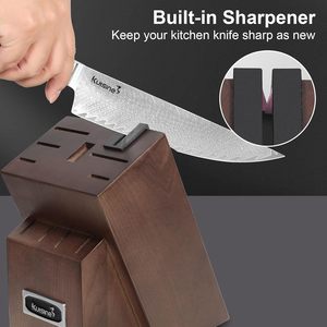 Juego de Cuchillos de Cocina Kuisine de 12 Piezas de Acero de Damasco con Bloque Afilador Integrado, Mango de Madera Antideslizante, Apto para Lavavajillas, Alto Pulido - Product Image 4