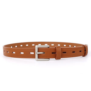 Ceinture unisexe en cuir de vache véritable avec boucle en laiton massif, longueur personnalisable, design ajouré polyvalent, marque HJ FM-Y124 KH - Product Image 1