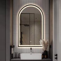 Miroir de salle de bain LED à arche anti-buée avec cadre en aluminium noir, éclairage avant et arrière, à intensité réglable