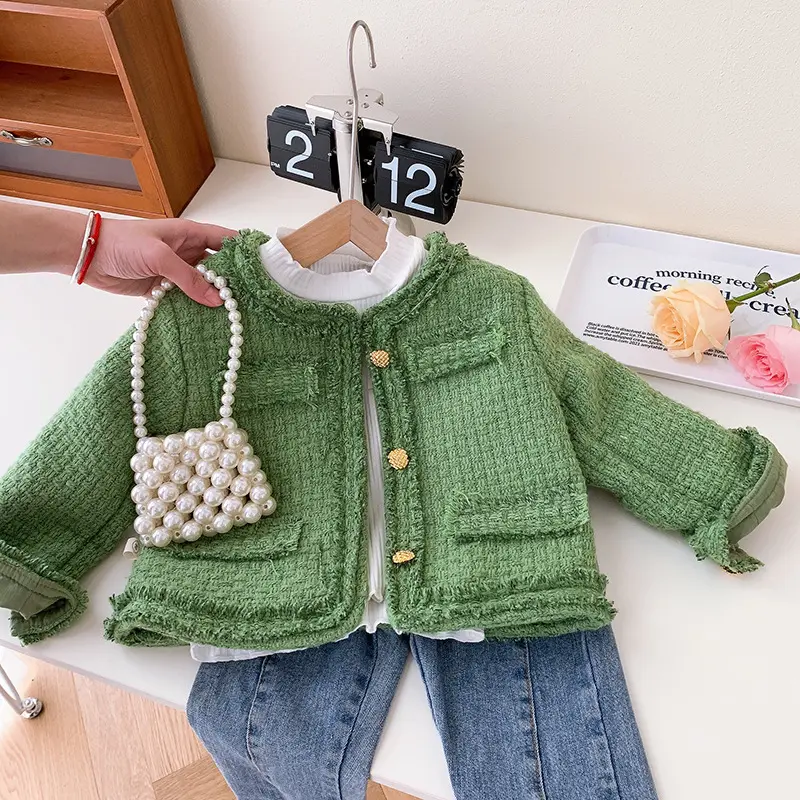 Veste d'hiver pour fille de 2 à 7 ans, haut tissé en jacquard à la mode, vêtements de printemps pour enfants