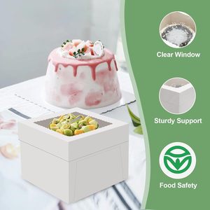 Scatola da Forno Monouso Trasparente Bianca con Finestra per Biscotti, Torte, Dolci di Compleanno, Torte a Strati, <span class=keywords><strong>Pasticceria</strong></span>, Scatola di Carta per Torte - Product Image 4