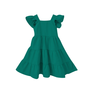 Abito Casual in maglia <span class=keywords><strong>di</strong></span> <span class=keywords><strong>cotone</strong></span> <span class=keywords><strong>per</strong></span> bambine manica estiva con Plaid a collo quadrato con decorazione a bottone tinta unita - Product Image 5