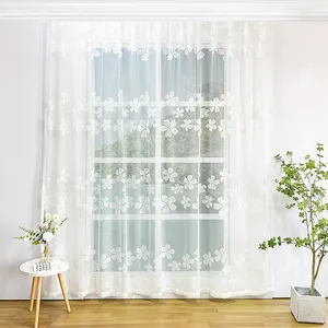 AC-18 Hollow Out Lace Curtain Elegante Bordado Transparente Marfim Cortinas Sheer Fabricação Personalizado Sala Hotel Cafe Cur