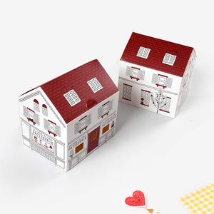 Caja de regalo plegable ecológica japonesa de montaje automático, con forma de <span class=keywords><strong>casa</strong></span> y diseño de línea superior blanca y roja, para hornear y presentar nougat. - Product Image 2