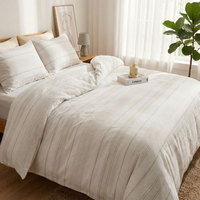 Parure de lit 4 pièces en coton et lin, drap plat rayé simple, housse de couette épaisse lavée, tissu naturel pour le printemps et l'été