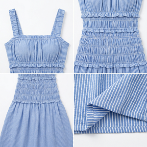 SHENGFU Design Originale Abito Midi a Righe Blu per Donna, Elegante Vestito Senza Maniche con Volant a Strati, <span class=keywords><strong>Abiti</strong></span> Personalizzati OEM - Product Image 3