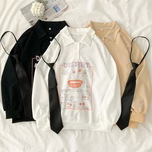 เสื้อฮู้ดดี้โอเวอร์ไซส์สไตล์ญี่ปุ่นสำหรับผู้หญิงฮาราจูกุ เสื้อสเวตเชิ้ตแขนยาวลำลองแบบสองชิ้น ตัดต่อผ้าบางๆ เสื้อฮู้ดดี้น่ารักสไตล์คาวาอิ - Product Image 2