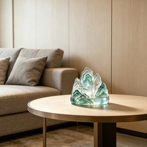 Ornamento Paesaggistico in Resina Verde Trasparente Stratificata con <span class=keywords><strong>Vista</strong></span> sul <span class=keywords><strong>Lago</strong></span> e Alberi, Adatto Come Decorazione per la Casa e Regalo - Product Image 4