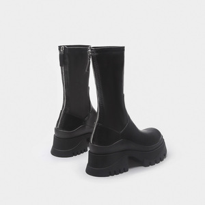 Botas Para mujer thời trang Chunky gót nền tảng bootie Giày Da Đen mắt cá chân khởi động - Product Image 3