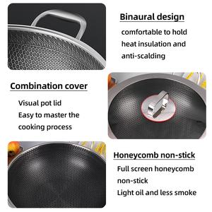 Cuisine haute capacité 304 acier inoxydable <span class=keywords><strong>Wok</strong></span> cuisine nid d'abeille antiadhésif cuire poêle à frire <span class=keywords><strong>Wok</strong></span> à frire - Product Image 4