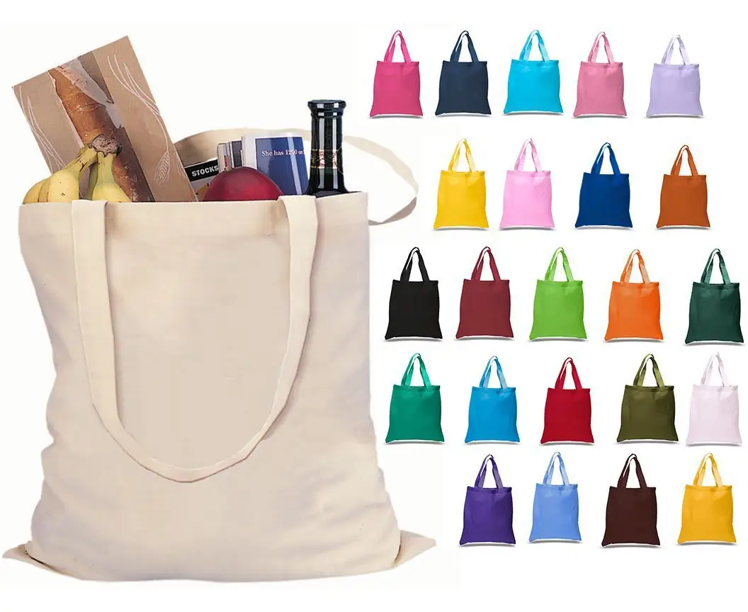 2024 sacola de compras de praia lisa reutilizável grande sacola de lona de algodão promocional personalizada com logotipo personalizado