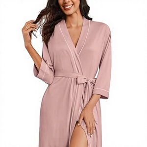 Women's Pink Solid Color Wrap <b>Robe</b> With 3/4 Sleeves And Belt For Home Wear Adult Size - Product Image 2
