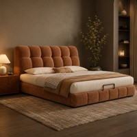 Lit plateforme de luxe en chenille marron pour la vente B2B et B2C de chambres à coucher