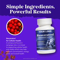 Capsules de Resvératrol 1200mg certifiées HACCP, marque privée, pour le bien-être antioxydant quotidien et l'équilibre systémique, formule non-OGM