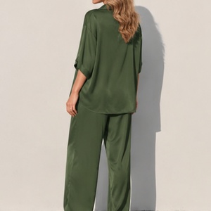 Conjunto de <span class=keywords><strong>Pijama</strong></span> Casual de Satén Liso para Mujer, de Dos Piezas con Mangas Cortas y Cuello Vuelto, <span class=keywords><strong>Pijama</strong></span> Suave de Seda Helada para Dormir - Product Image 4