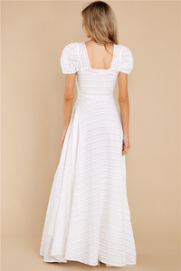 2025 Summer Casual Elegant Trendy Custom <strong>Low</strong> MOQ Woman <strong>White</strong> Long Boutique Ladies Short Sleeve Floral Embroidered Maxi Dress - Product Image 4