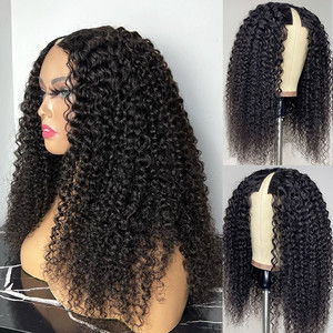 Perruques pour femmes les <span class=keywords><strong>moins</strong></span> chères, en cheveux humains, bouclées profondes, avec raie en V, sans colle, en cheveux indiens bruts, provenant d'un fournisseur en gros d'Inde - Product Image 3