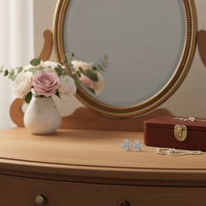 Orecchini a Perno E1119 con Fiore, in Oro Bianco, Cristallo e Strass, Taglio Brillante Rotondo, Montatura a Griffe, Gioielli Classici da Sposa per Donna - Product Image 2