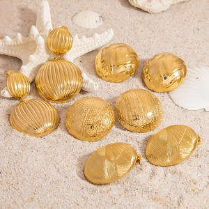 <b>Titanium</b> Steel Pleated <b>Stud</b> Earrings 18K Gold Plated Round Tassel Design Everyday Wear Unisex Jewelry EH11293 - Product Image 1