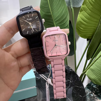Montre Scottie 9718 élégante en bambou, montre de luxe colorée en quartz, acier inoxydable, cadran carré rose, étanche, montre tendance pour femme