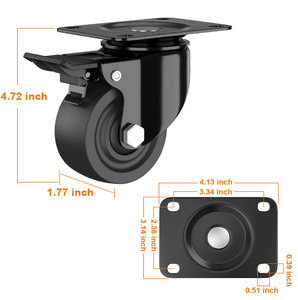 Roue pivotante avec frein, 2,5 pouces, polyuréthane, type plat, pour mobilier de bureau - Product Image 1