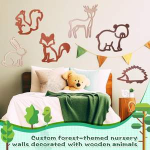 Woodland Safari pépinière décoration murale <span class=keywords><strong>Jungle</strong></span> thème renard lapin hérisson écureuil ours en bois Animal mur Art bois artisanat mur signes - Product Image 5