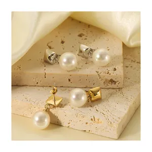 New Arrivals Hypoallergenic Stainless Steel 316L Fashionable Mother Of Shell Pearls Drop Stud Earrings For Girls