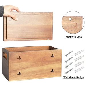 Boîte de rangement pour sacs poubelles en bois, montage mural, organisateur de cuisine en bois massif, distributeur coulissant - Product Image 3
