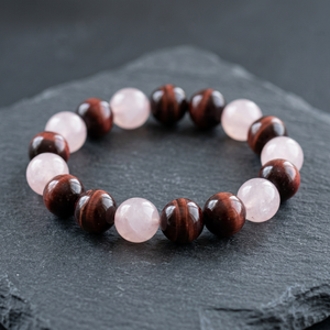 Pulsera de Cuentas de Cuarzo Rosa y Ojo de Tigre Natural, Joyería de Piedras Preciosas Elástica, Unisex, Uso Casual, Aniversario, Venta al Por Mayor - Product Image 1