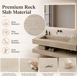 Mobile Bagno Moderno di Lusso Sospeso con Lavabo Rettangolare in Pietra Integrato - Product Image 5