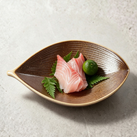Plato de Cerámica con Forma de Hoja para Servir Aperitivos de Sushi TESSWANG, Textura de Vetas Acanaladas, Esmalte de Dos Tonos para Cocina
