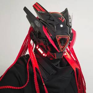2023 nouveau produit Design fête masques samouraï casque fête barre lumineuse Halloween carnaval plein visage LED Cyberpunk casque - Product Image 4
