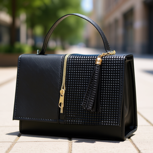 Borsa a Tracolla in Pelle Nera Candela da Donna Fana, Chiusura con Cerniera, Decorazione con Nappine, Stile Estivo alla Moda per Uso Quotidiano - Product Image 2