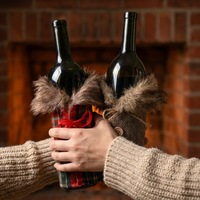 Nouvelle housse de bouteille de vin de Noël transfrontalière, ensemble de décoration de bouteille de vin en peluche à carreaux, décoration de table festive, lot mixte