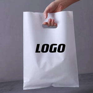 Sacs en plastique recyclables roses pour T-shirts, avec poignée découpée, sérigraphiés or, texte « Meilleurs vœux » pour cadeaux de mariage et fêtes - Product Image 2