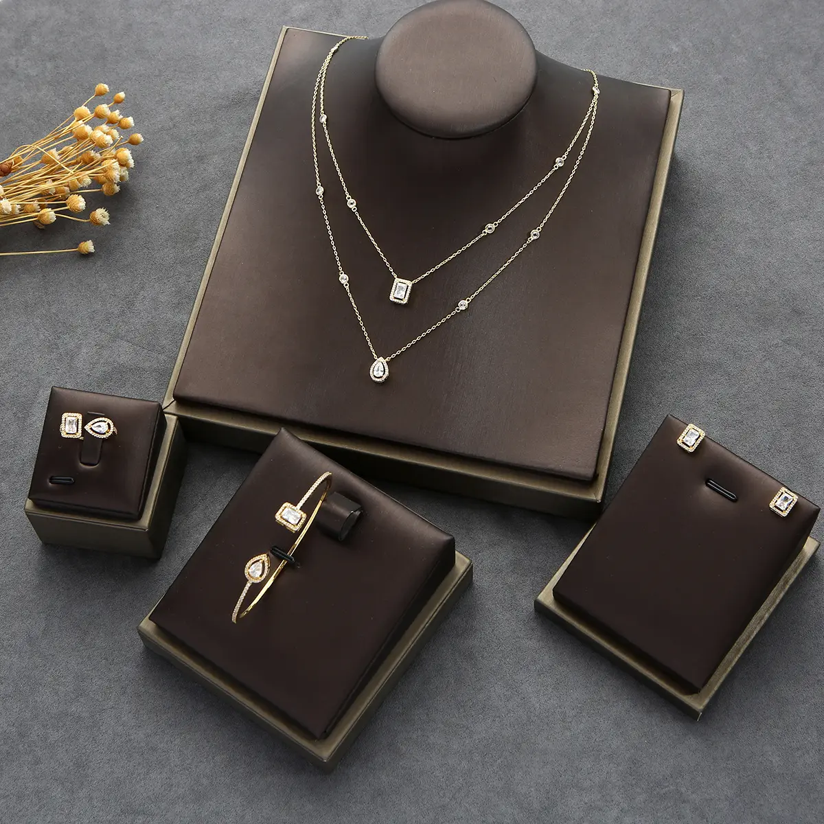 Jarum Perak 925 Mewah, Set Perhiasan Zirkon Bertatahkan Mikro Cantik Tetesan Air untuk Pengantin Pernikahan