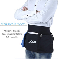 Tablier court noir imperméable en polyester et coton avec poches, personnalisable avec logo, pour chef, cuisine, bar, café, serveur