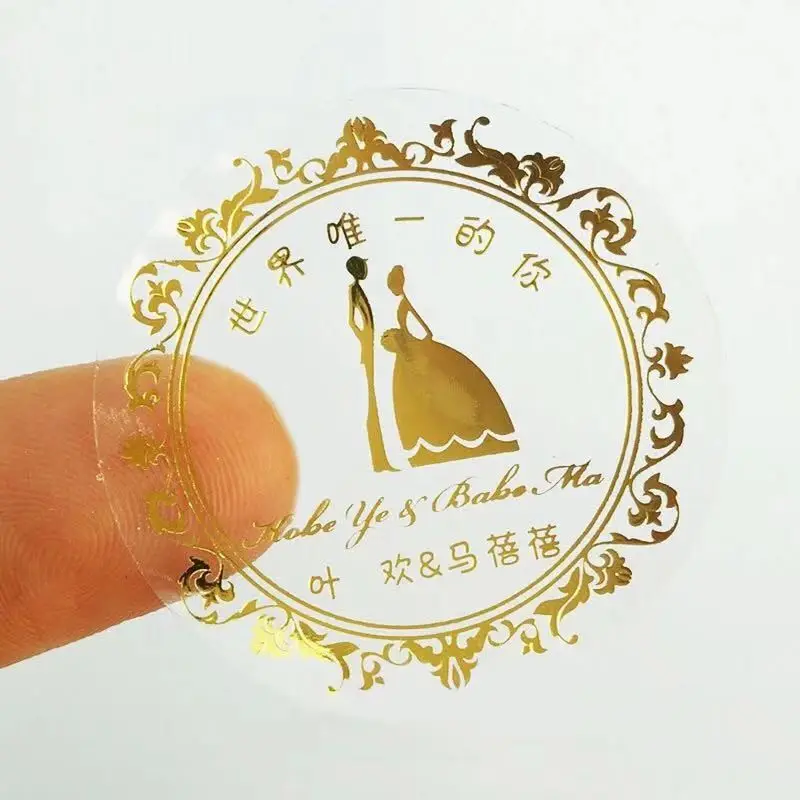 Adesivos de etiqueta folha de ouro impressão do logotipo privado personalizado para o casamento