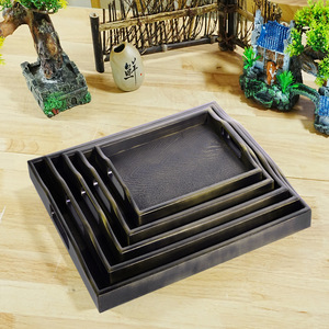 Bandeja de té rectangular estilo chino, imitación madera, plástico, color bronce, bandeja de servicio para el hogar, para té, café y alimentos. - Product Image 2